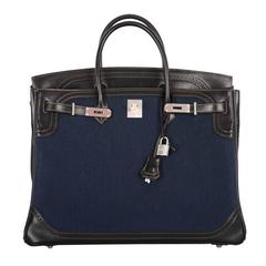 Limited Edition Hermes Birkin Bag 40cm Denim Ghillies W Brushed Pall JaneFinds