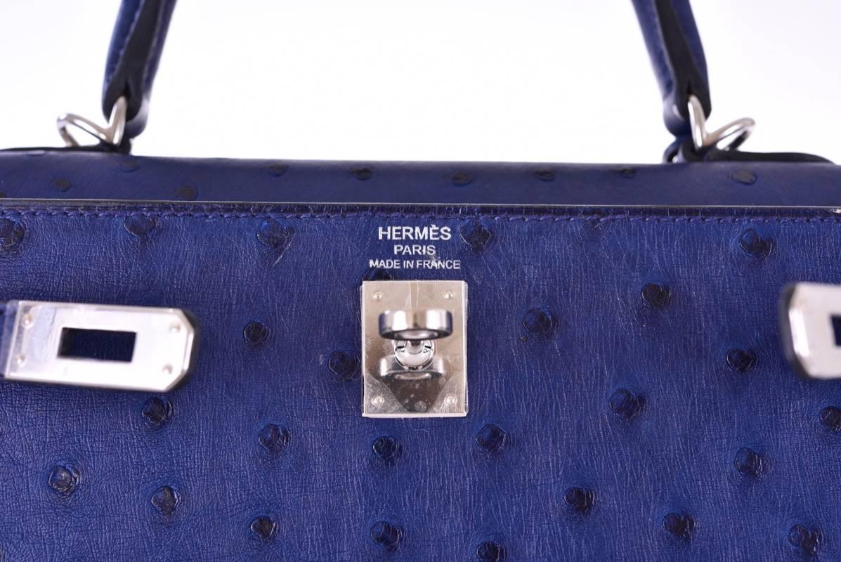 Hermes Ostrich Kelly 25cm Blue Iris Palladium Hardware JaneFinds ...