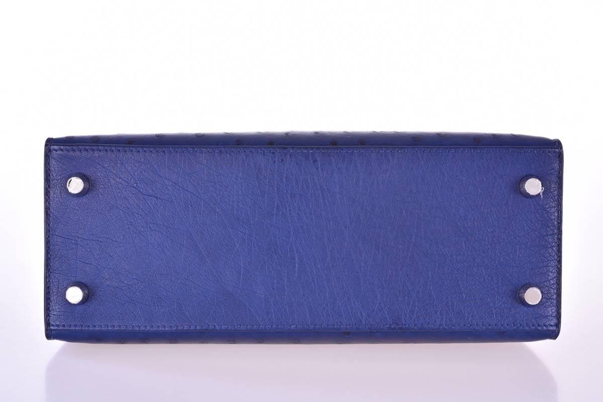 Hermes Ostrich Kelly 25cm Blue Iris Palladium Hardware JaneFinds 4