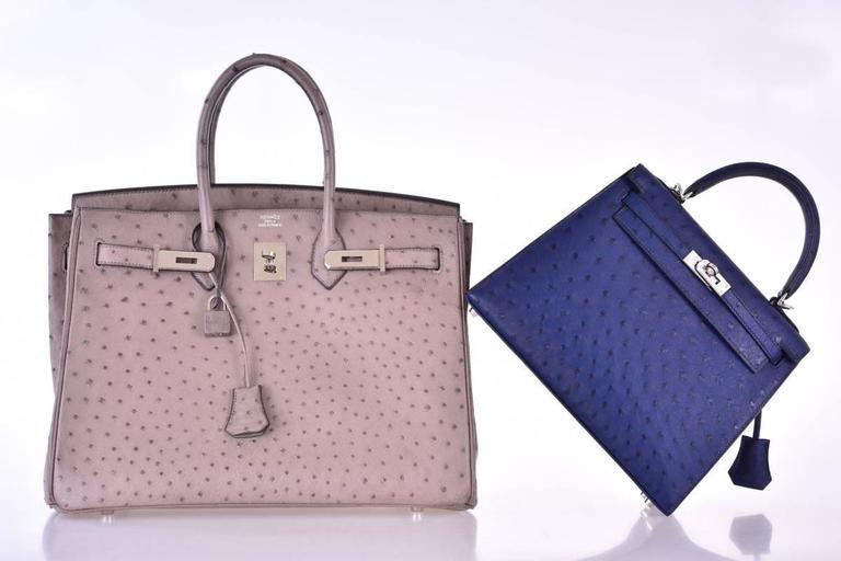 Hermès Kelly 25 Bleu Saphir Sellier Ostrich Palladium Hardware PHW