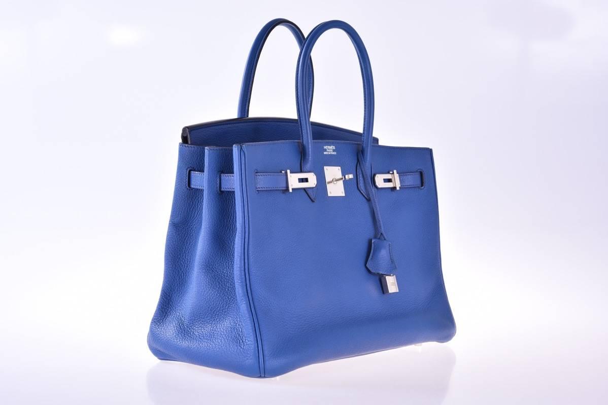Hermes 35cm Birkin Bag Bleu Brighton Palladium hardware Togo JaneFinds 1