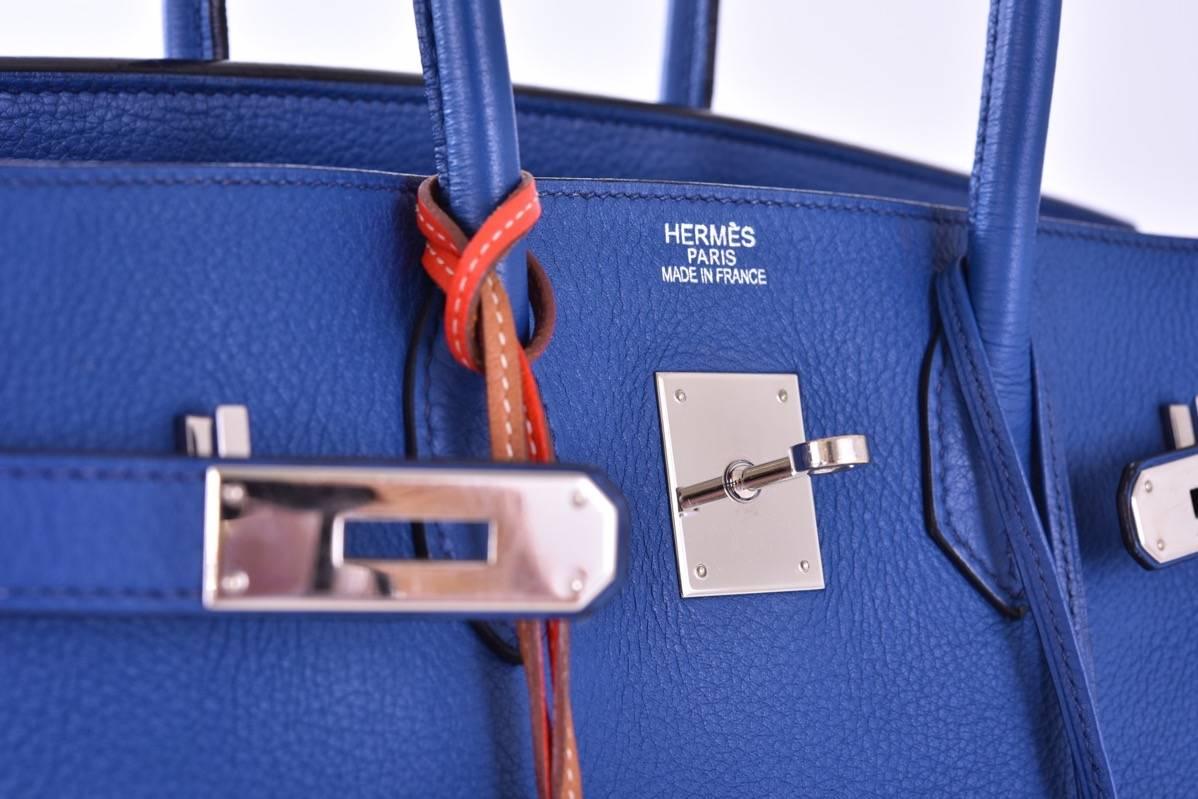 Blue Hermes 35cm Birkin Bag Bleu Brighton Palladium hardware Togo JaneFinds