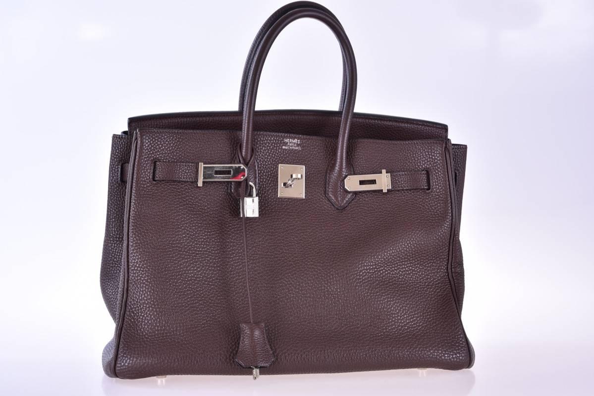 Black Hermes Birkin Bag 35cm Gorgeous Moka Clemence Palladium hardware JaneFInds