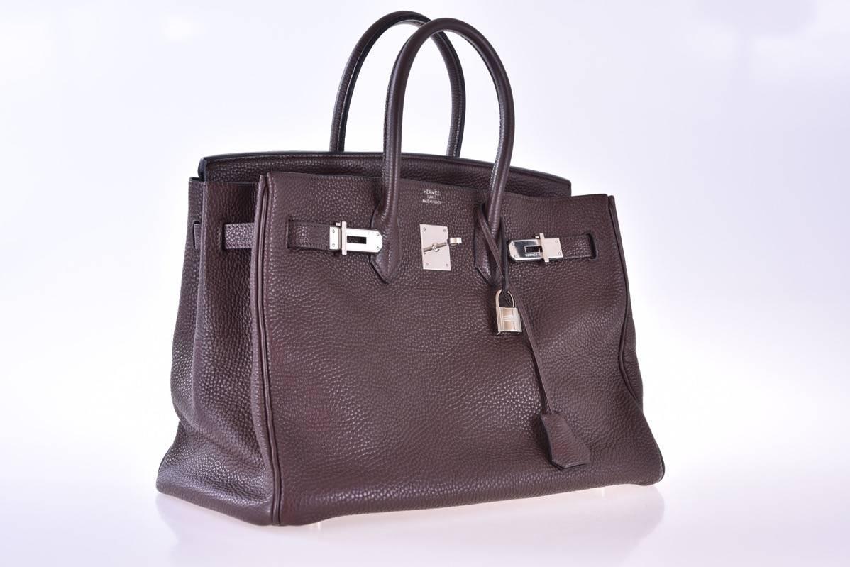 Hermes Birkin Bag 35cm Gorgeous Moka Clemence Palladium hardware JaneFInds In Excellent Condition In NYC Tri-State/Miami, NY