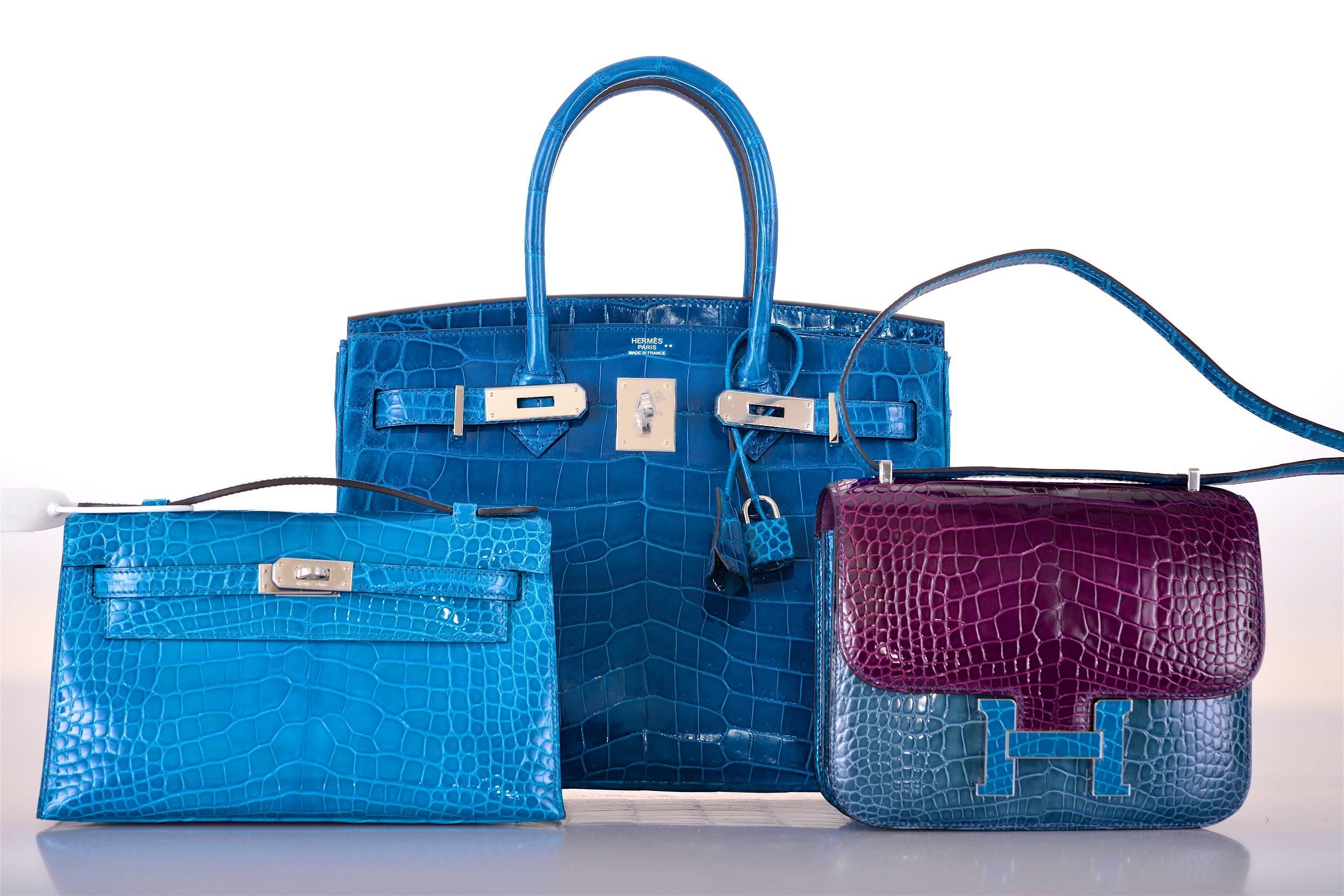 Hermes Birkin Bag 30cm Blue Izmir Nilo Crocodile Palladium Hardware! JaneFinds 2