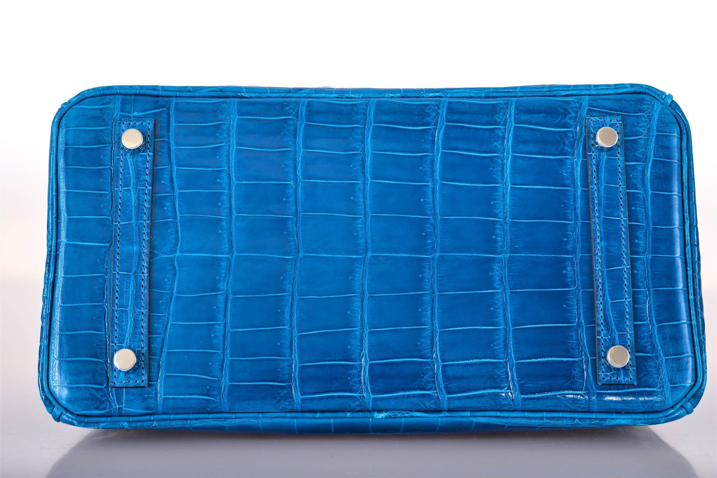 Women's or Men's Hermes Birkin Bag 30cm Blue Izmir Nilo Crocodile Palladium Hardware! JaneFinds