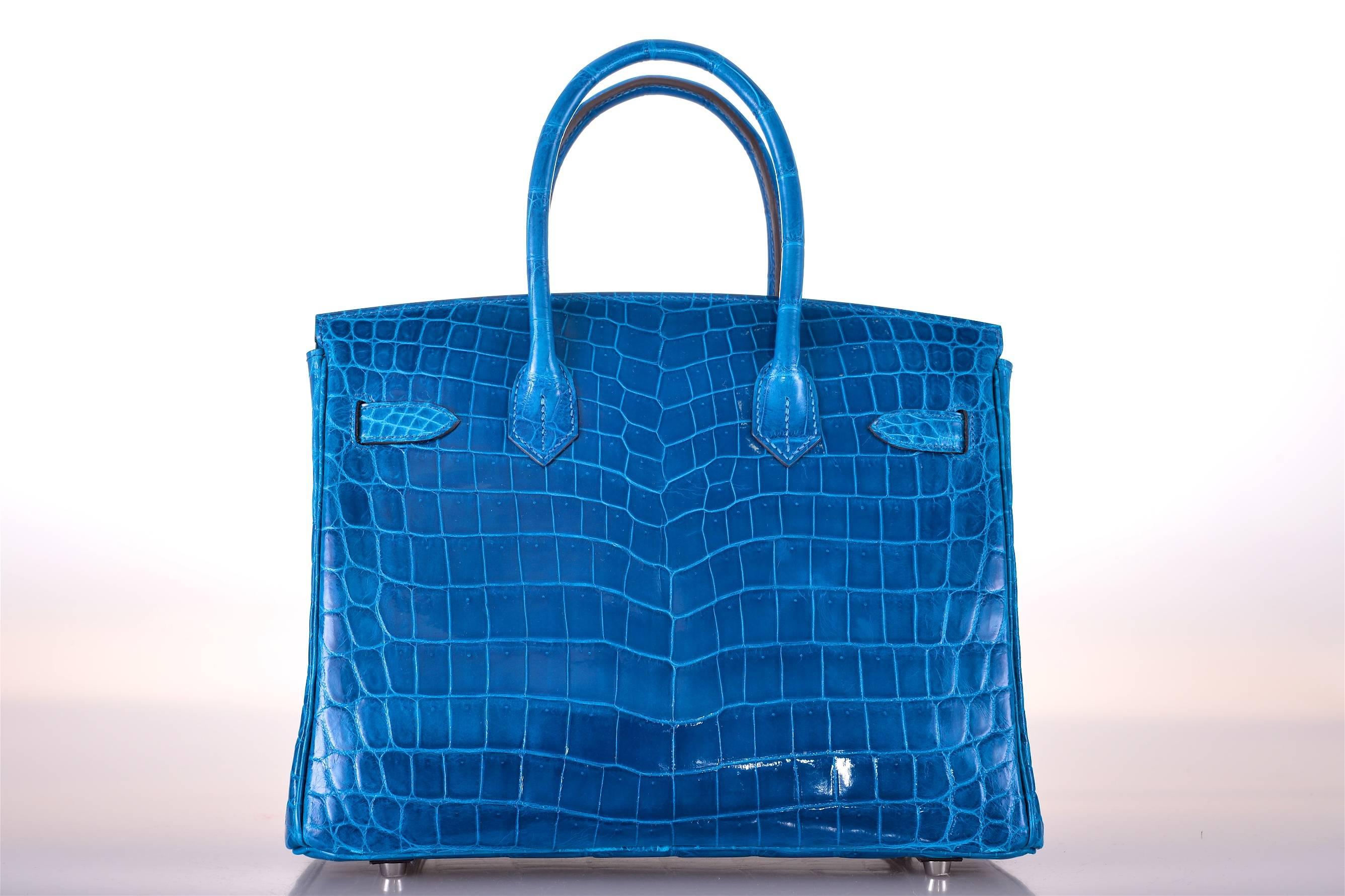 Hermes Birkin Bag 30cm Blue Izmir Nilo Crocodile Palladium Hardware! JaneFinds In New Condition In NYC Tri-State/Miami, NY