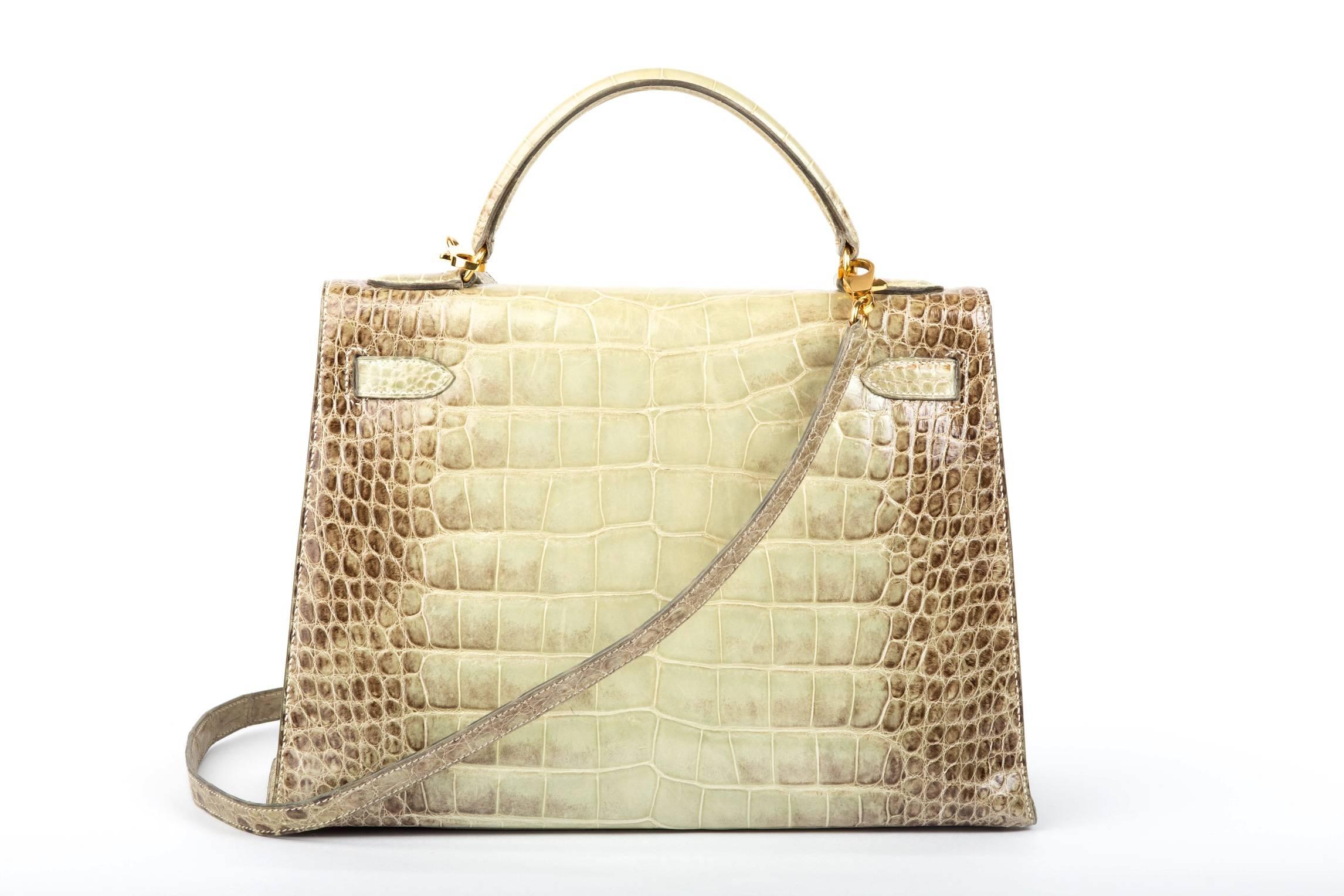 Beige Hermes 32cm Kelly Natura Vert Celadon Alligator the Hima before the Blanc