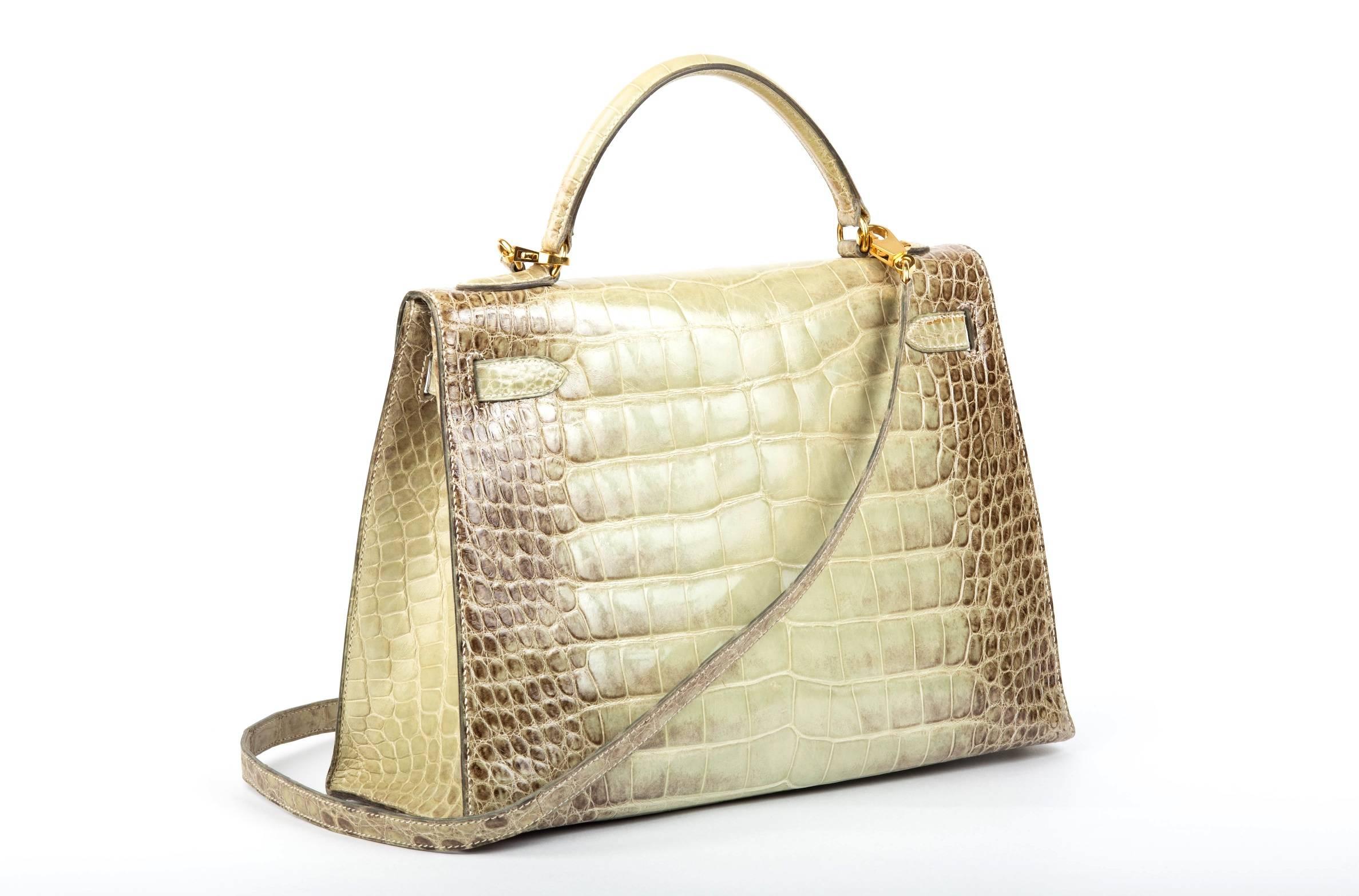 Hermes 32cm Kelly Natura Vert Celadon Alligator the Hima before the Blanc In Excellent Condition In NYC Tri-State/Miami, NY