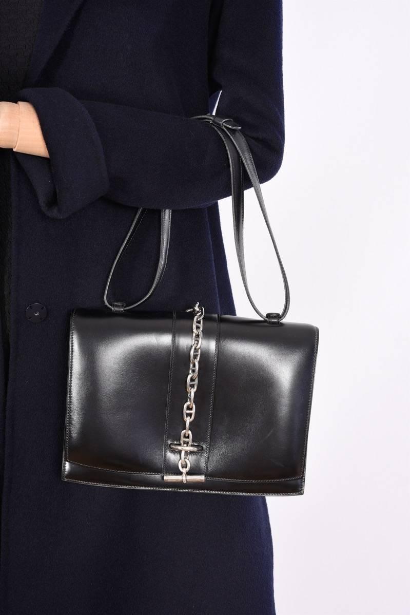 Hermes Vintage Black Bag with Removable Sterling Silver Chaine D'Ancre JaneFinds 2