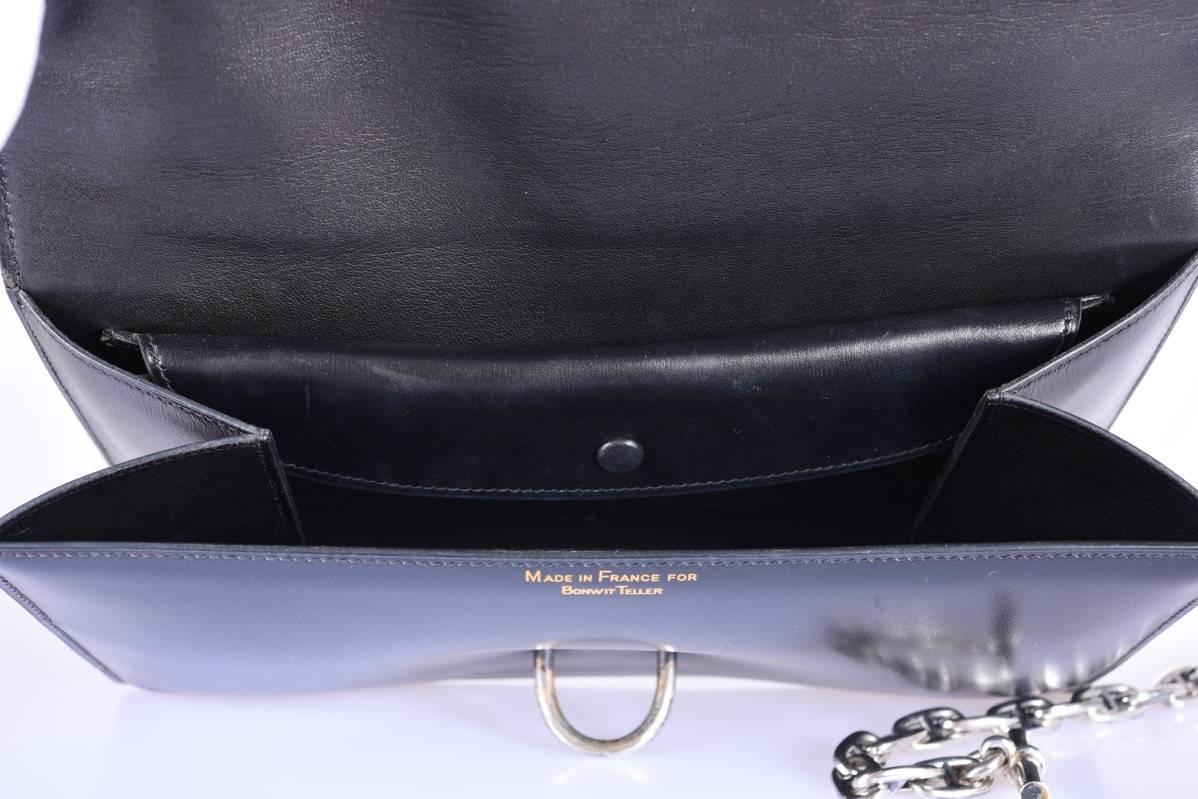 Hermes Vintage Black Bag with Removable Sterling Silver Chaine D'Ancre JaneFinds 1