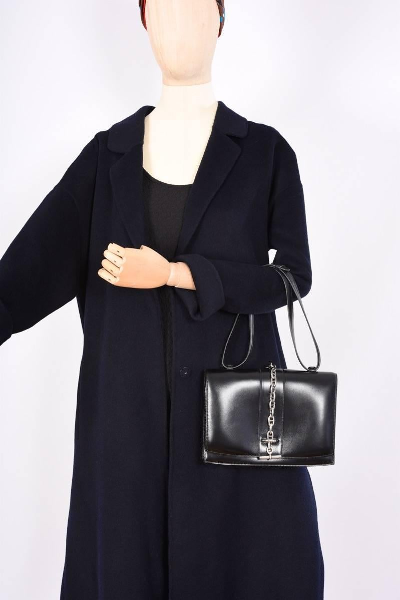 Hermes Vintage Black Bag with Removable Sterling Silver Chaine D'Ancre JaneFinds 3