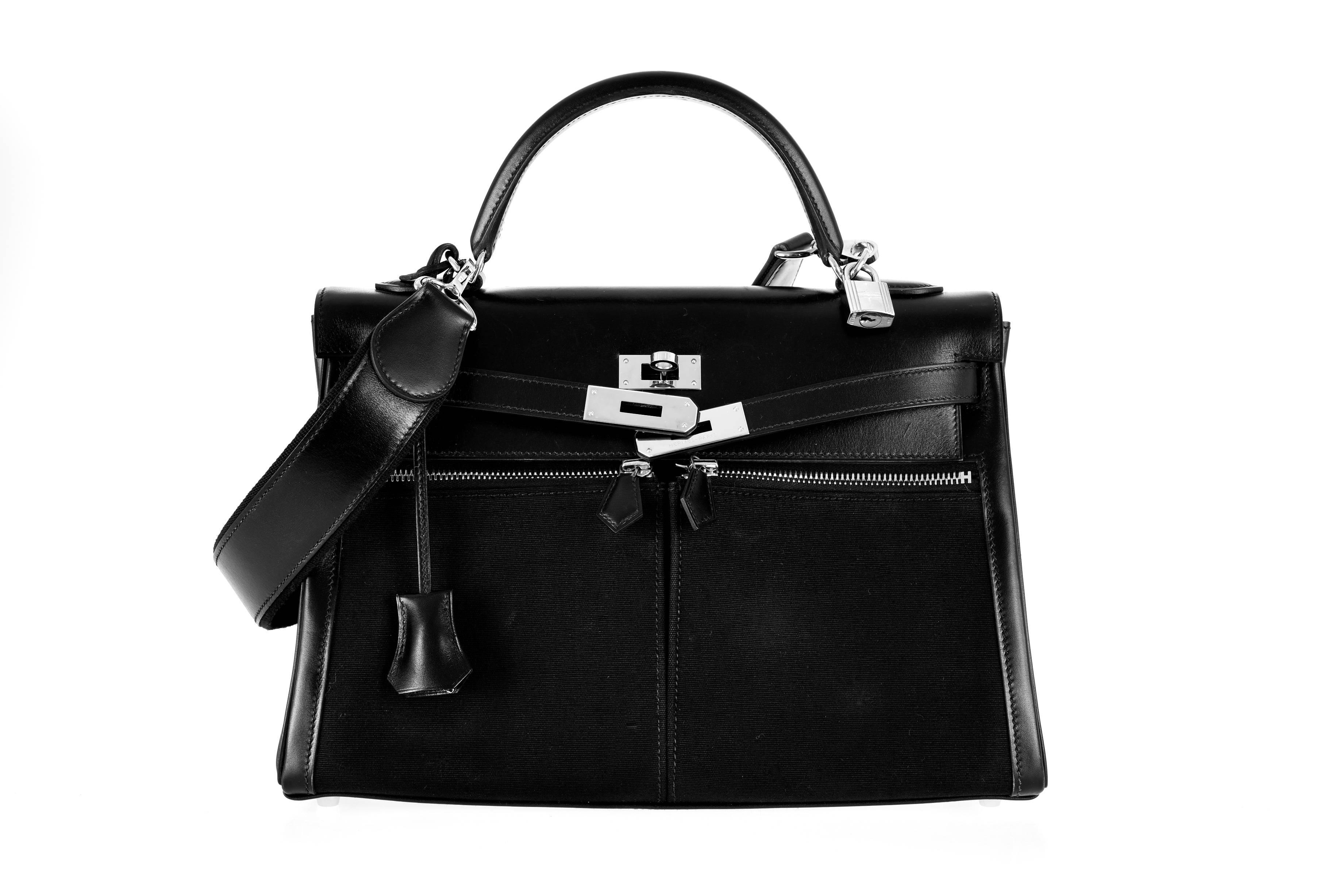 Hermes Kelly Lakis 32cm Black Kelly Palladium Hardware Rock & Roll Strap In Excellent Condition In NYC Tri-State/Miami, NY