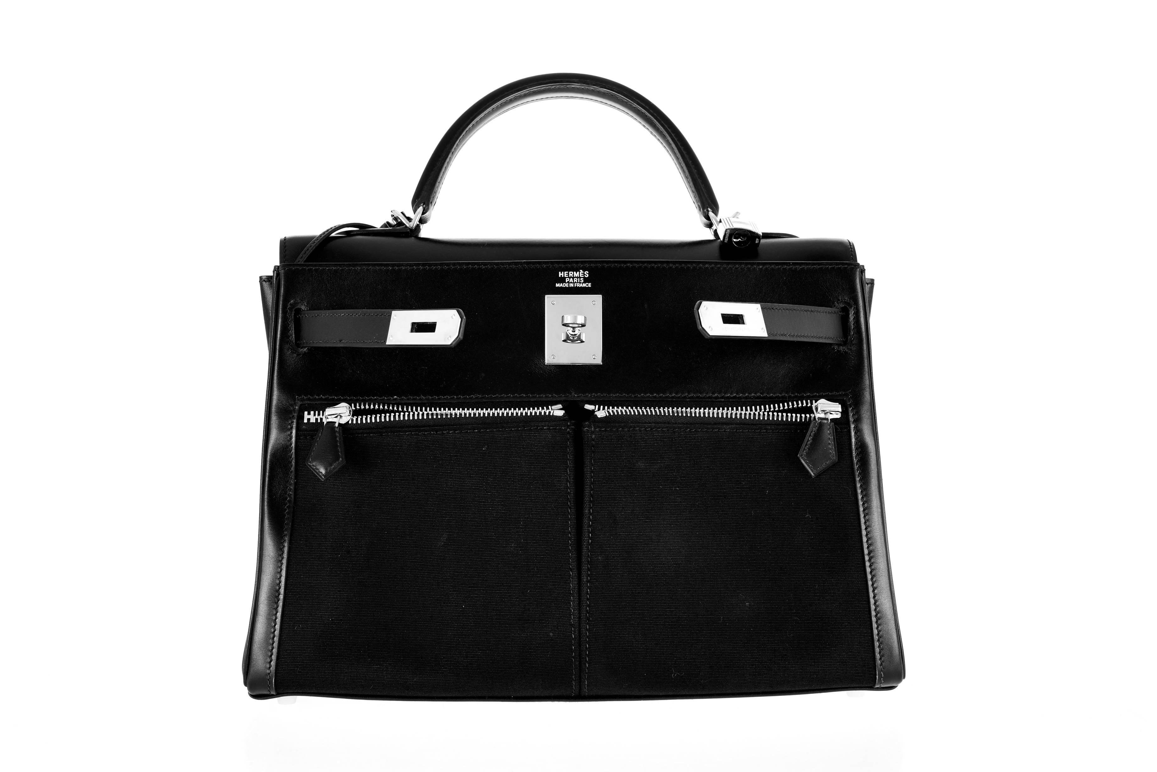 Hermes Kelly Lakis 32cm Black Kelly Palladium Hardware Rock & Roll Strap 1