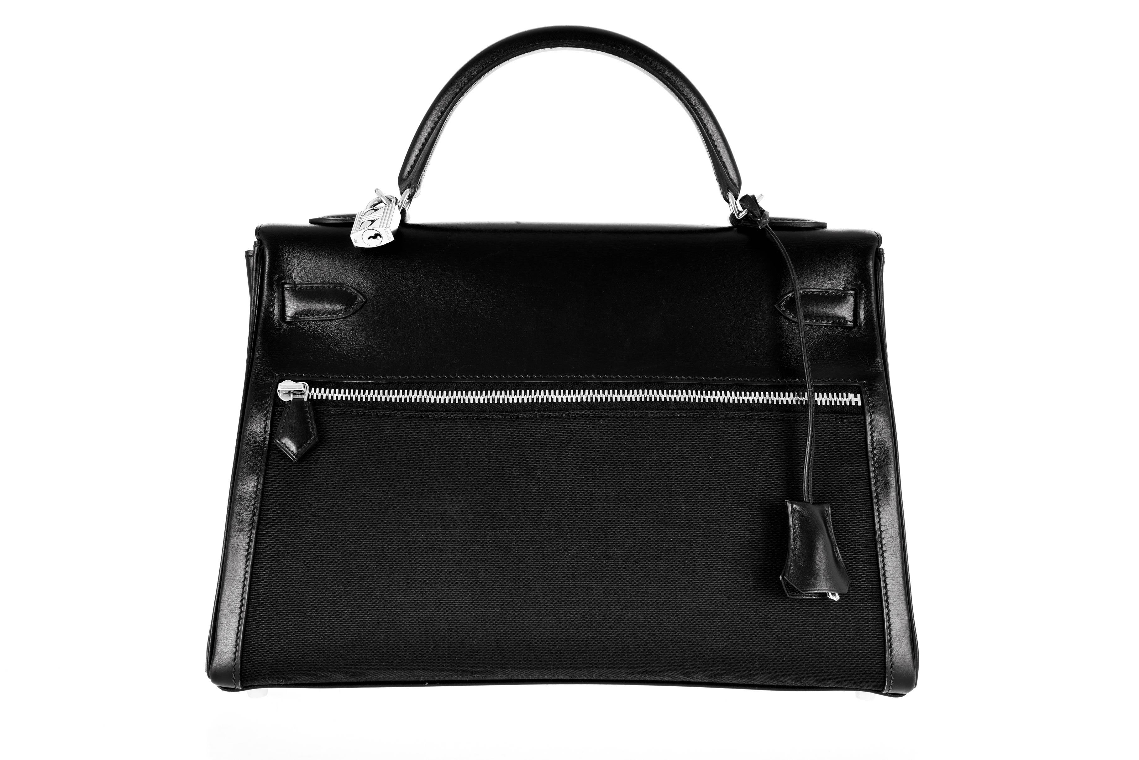 Women's or Men's Hermes Kelly Lakis 32cm Black Kelly Palladium Hardware Rock & Roll Strap