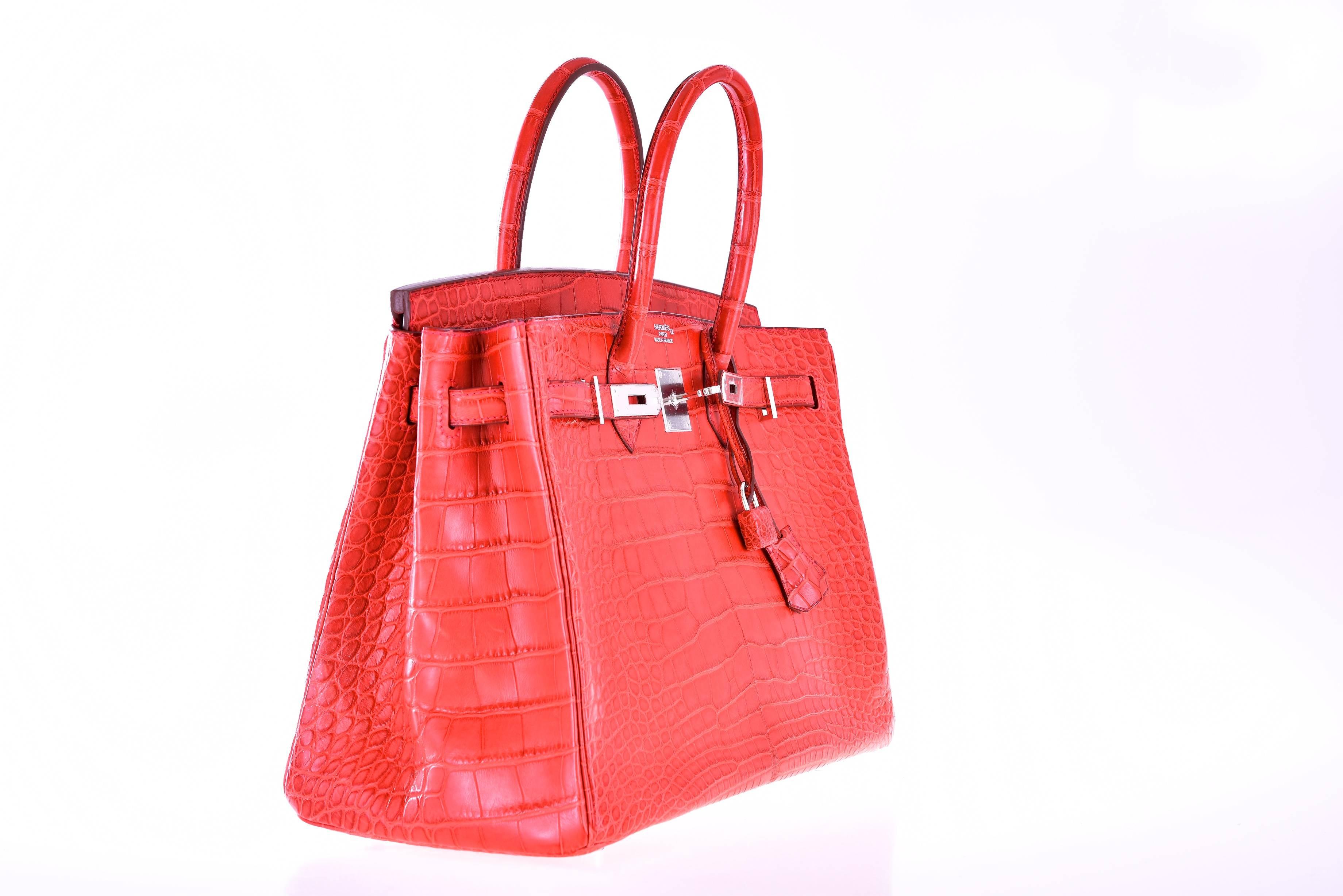 Hermes Birkin Bag 35cm Rouge Indian

This is a very special color and combination. Bag is absolutely brand new, taken out of the box only for photos.

Hermes Birkin 35cm in the most magical Rouge Indian Alligator with palladium hardware.

The color