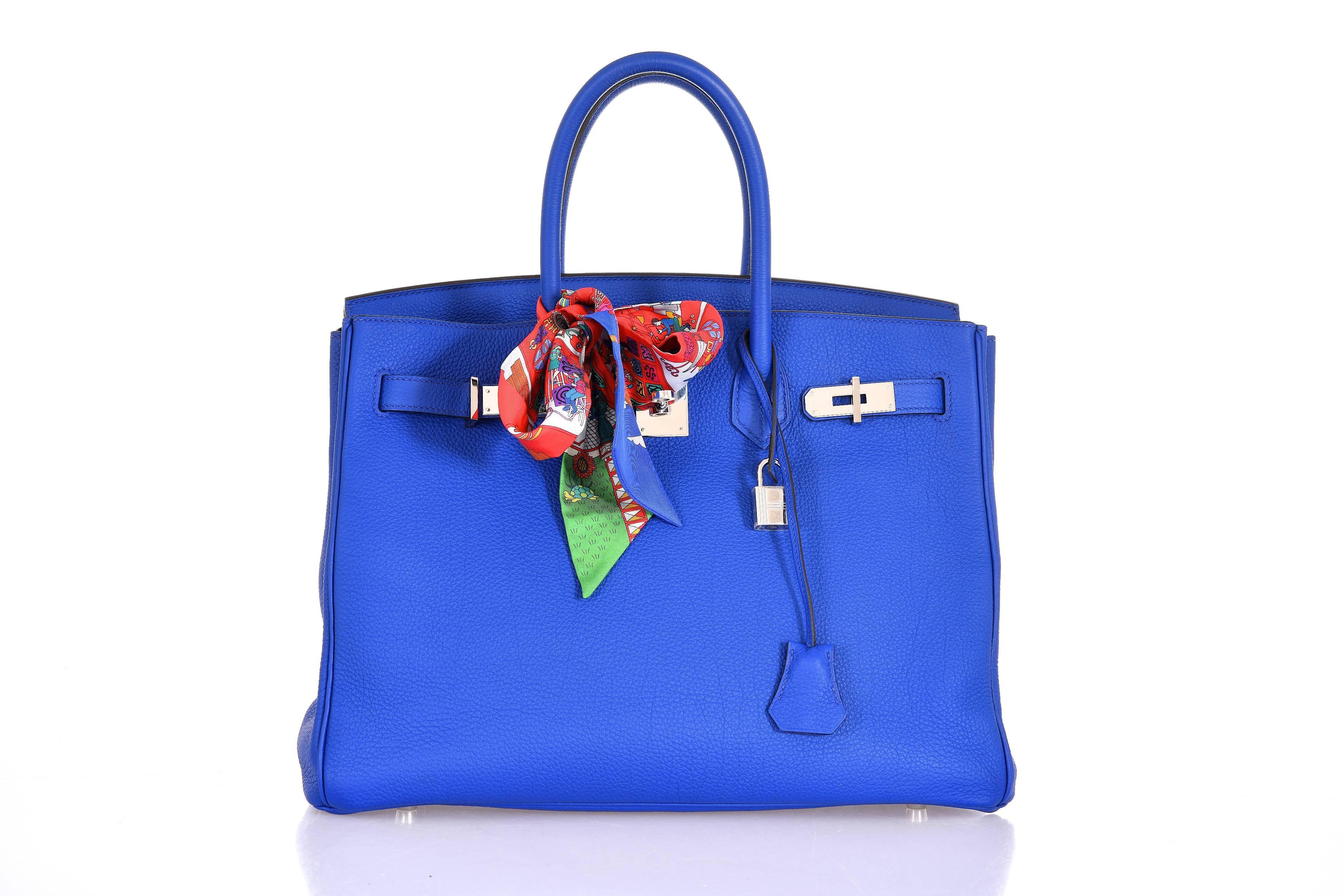Hermes 35cm Birkin Bag Blue Electric Palladium Hardware Togo JaneFinds In New Condition In NYC Tri-State/Miami, NY
