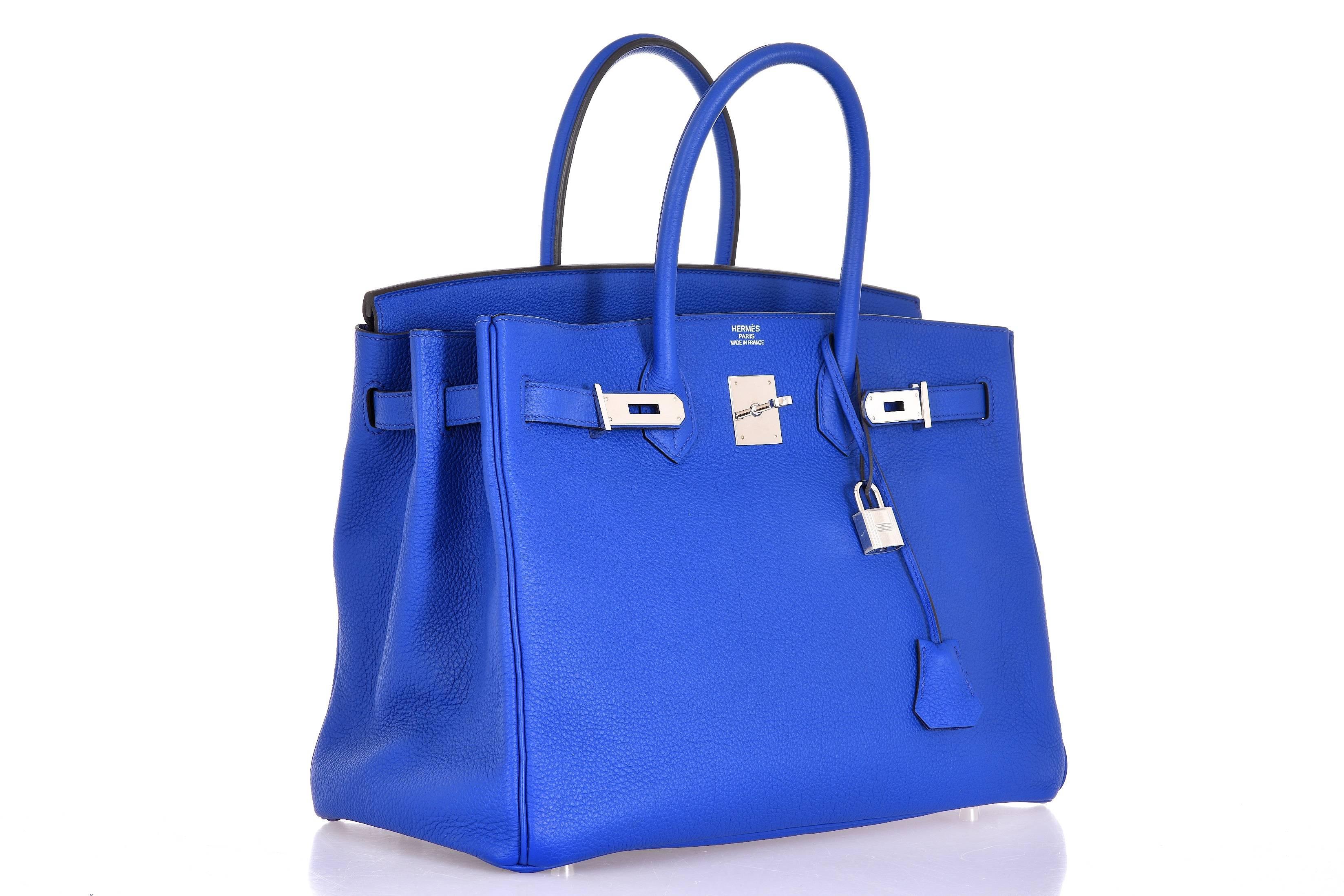 Women's or Men's Hermes 35cm Birkin Bag Blue Electric Palladium Hardware Togo JaneFinds