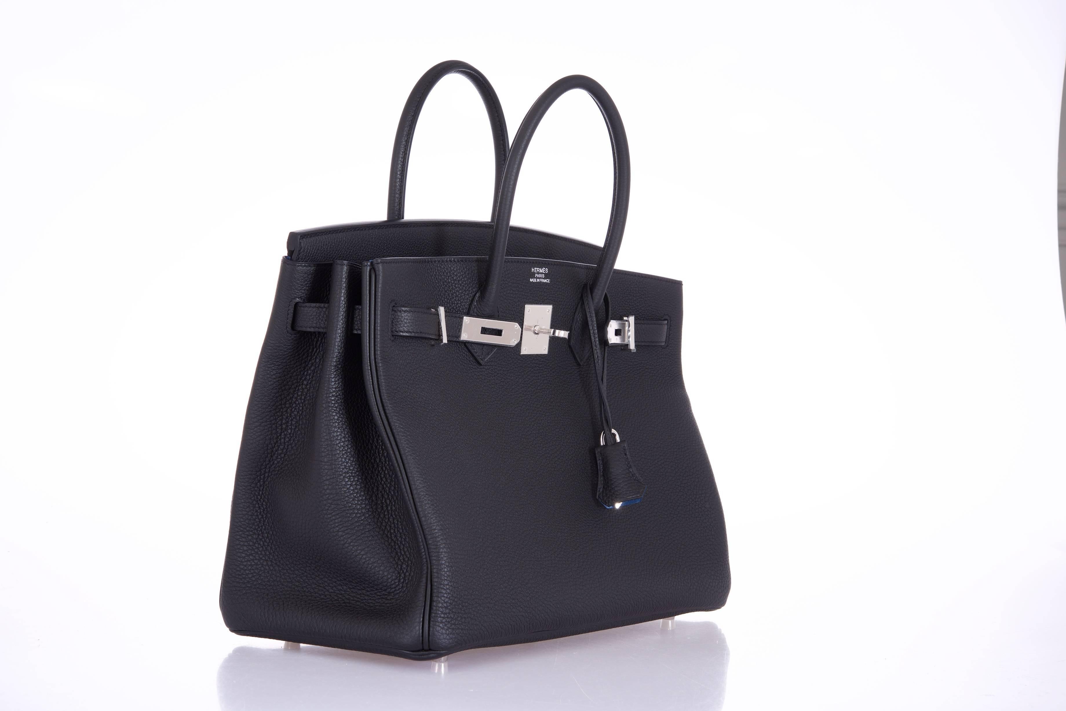 Hermes 35cm Birkin Bag Black Togo * Blue Agate interior LIMITED EDITION For Sale 2