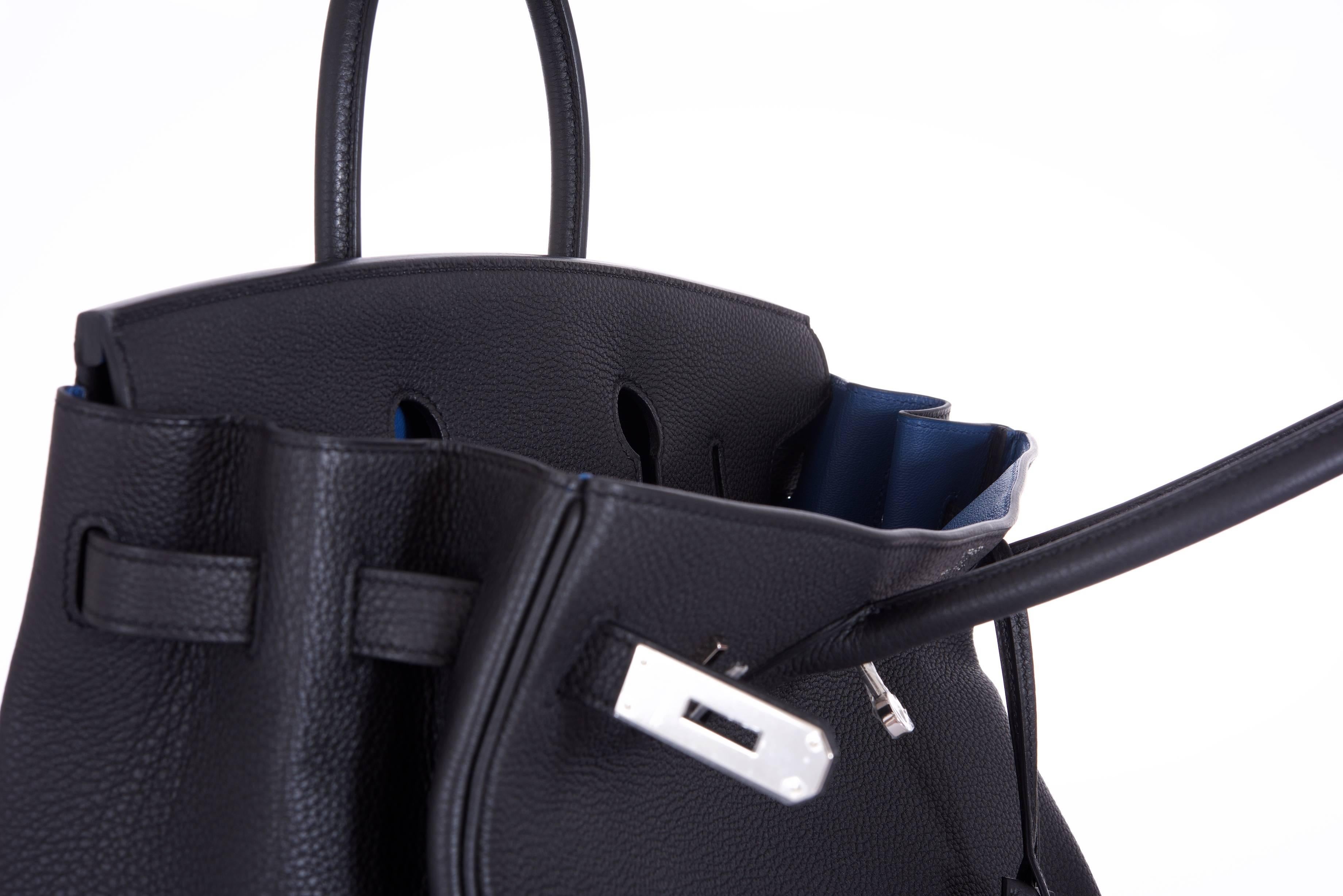 Hermes 35cm Birkin Bag Black Togo * Blue Agate interior LIMITED EDITION For Sale 3
