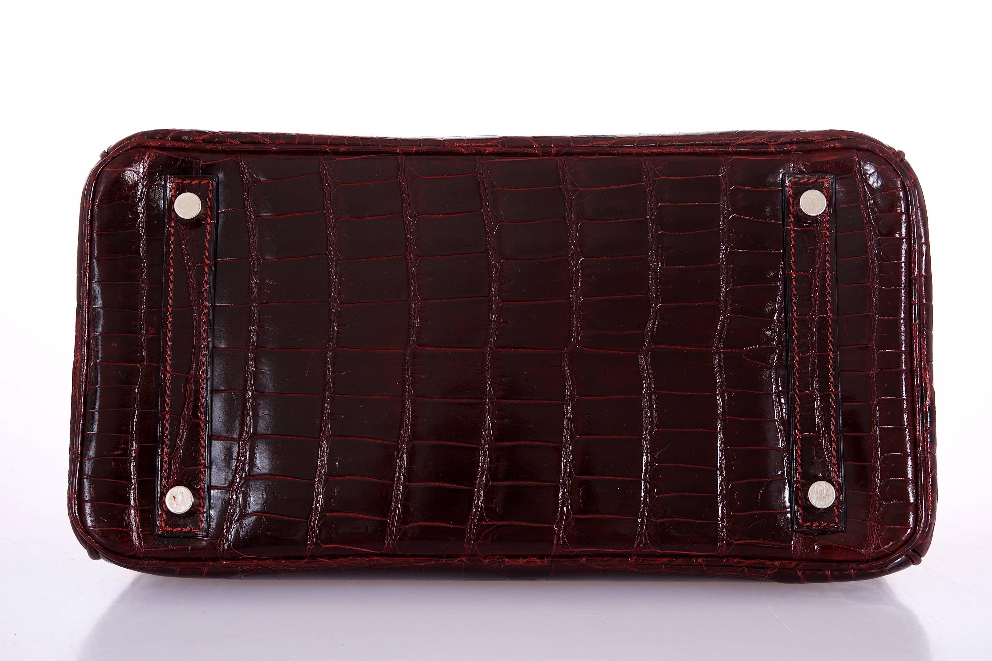 Hermes Bordeaux Niloticus Crocodile 30cm Birkin Bag Palladium PHW For Sale 1