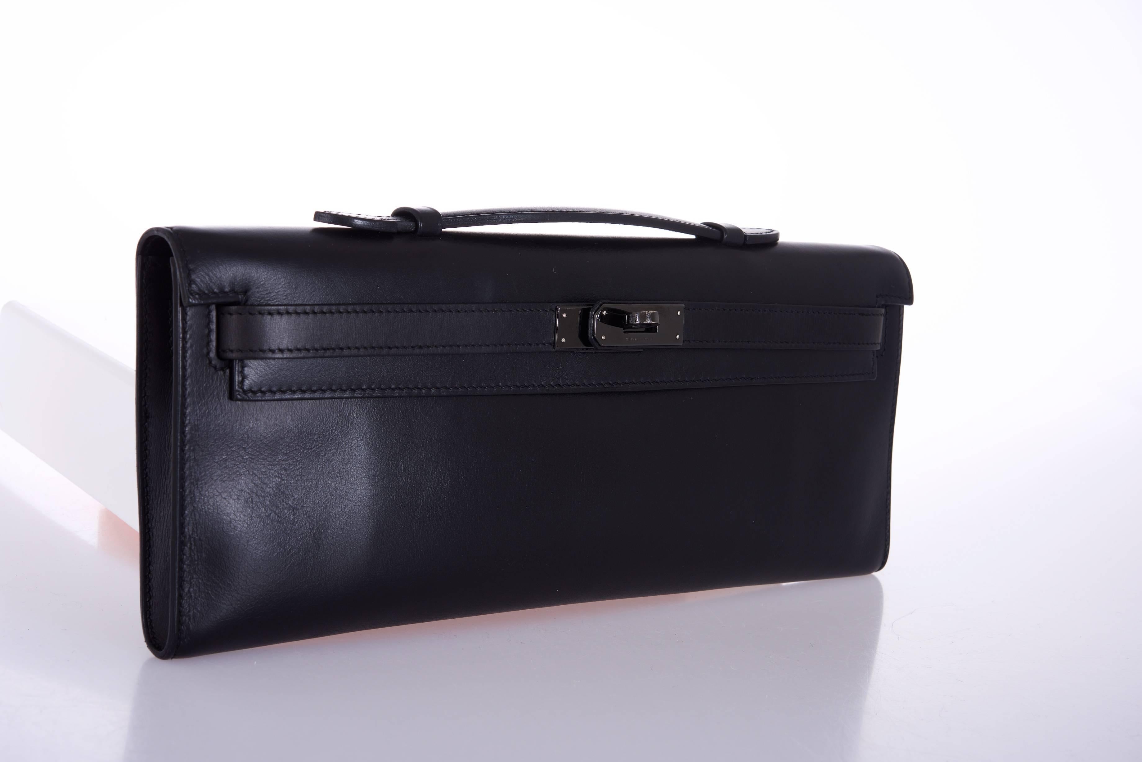 Women's or Men's Hermes So Black Kelly Cut Clutch Amazing Black hardware only on JF  For Sale