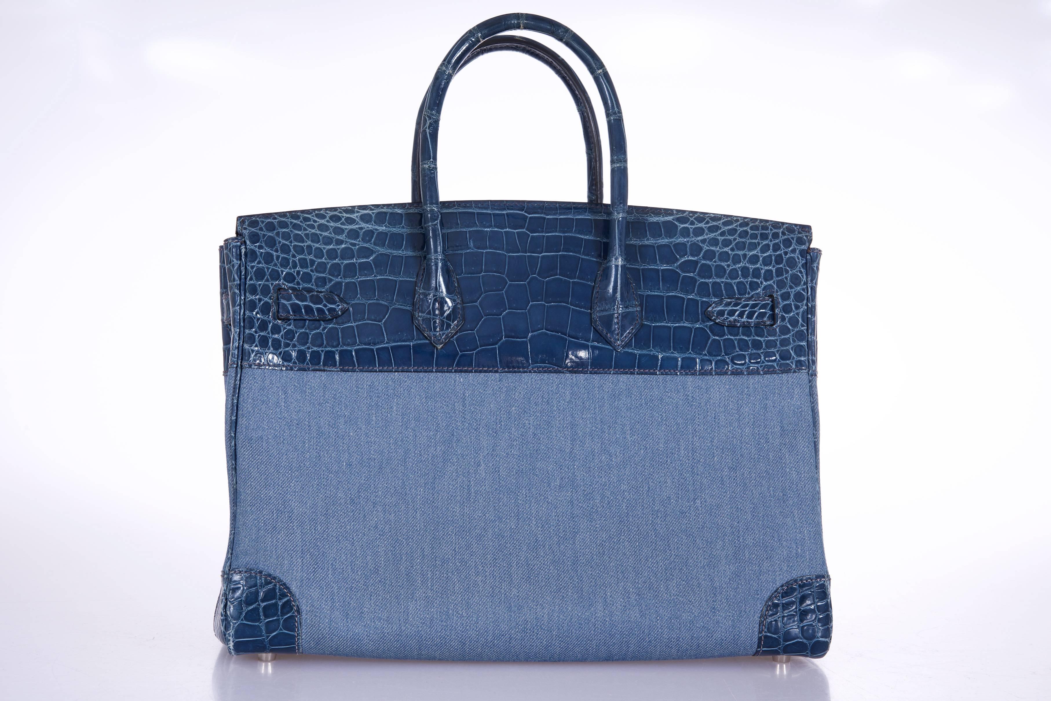 Hermes Birkin Bag 35cm Porosus Blue Roi Crocodile & Denim In Excellent Condition In NYC Tri-State/Miami, NY