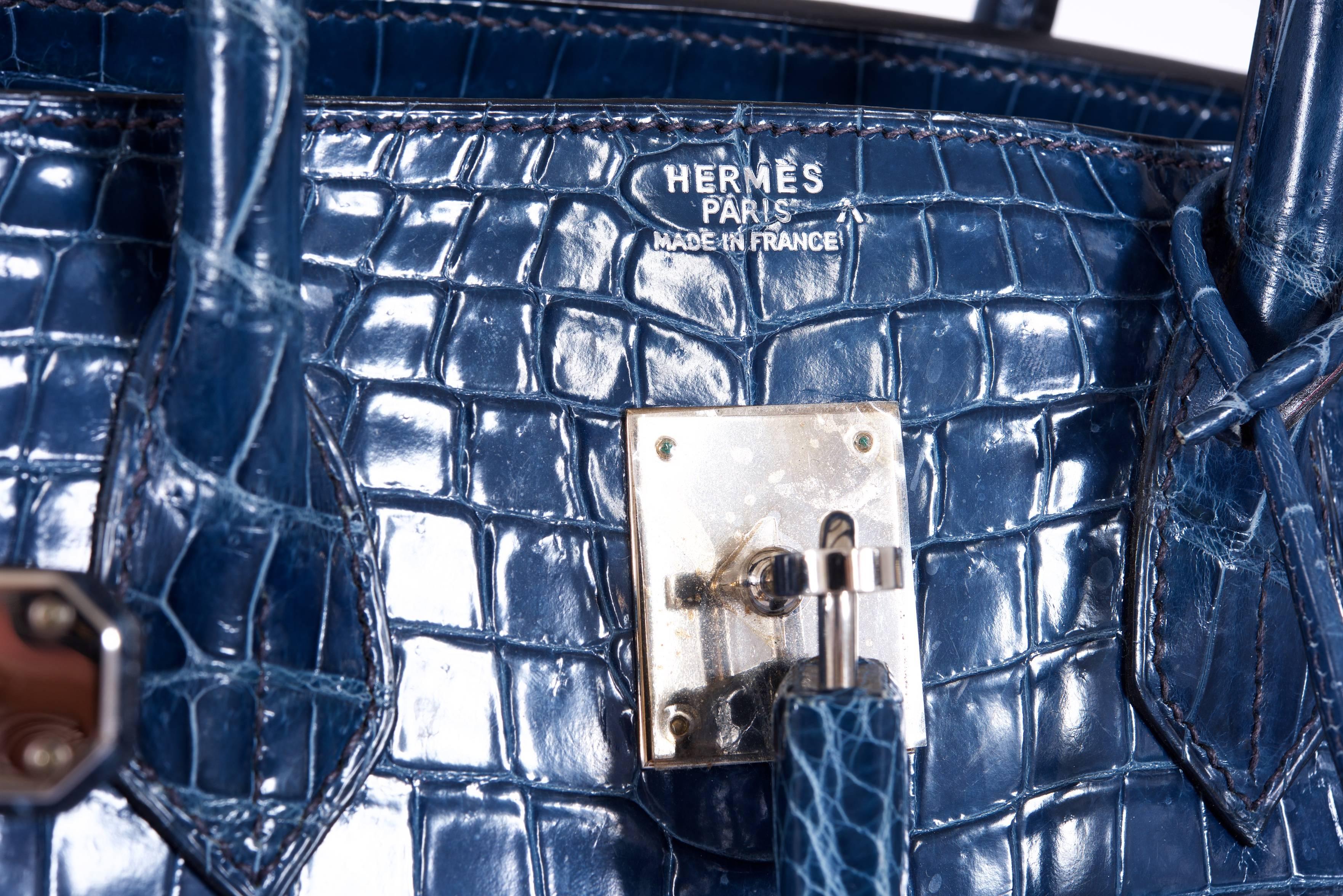 Hermes Birkin Bag 35cm Porosus Blue Roi Crocodile & Denim 1