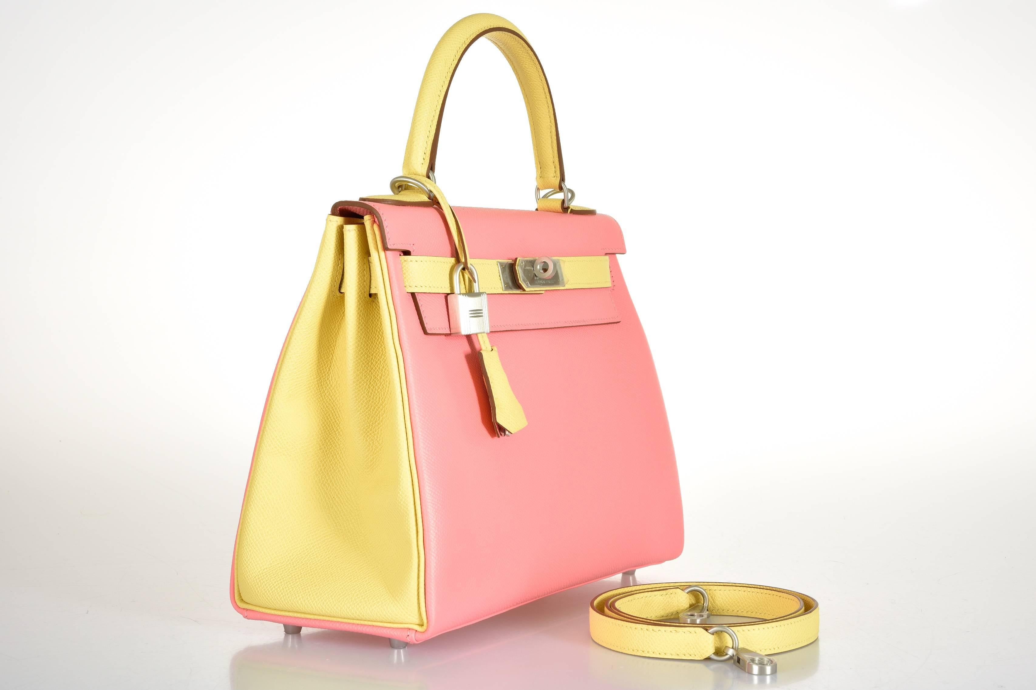 Orange Hermes Kelly Bag 28cm HSS Special Order Rose Confetti & Jaune Poussin BPH For Sale