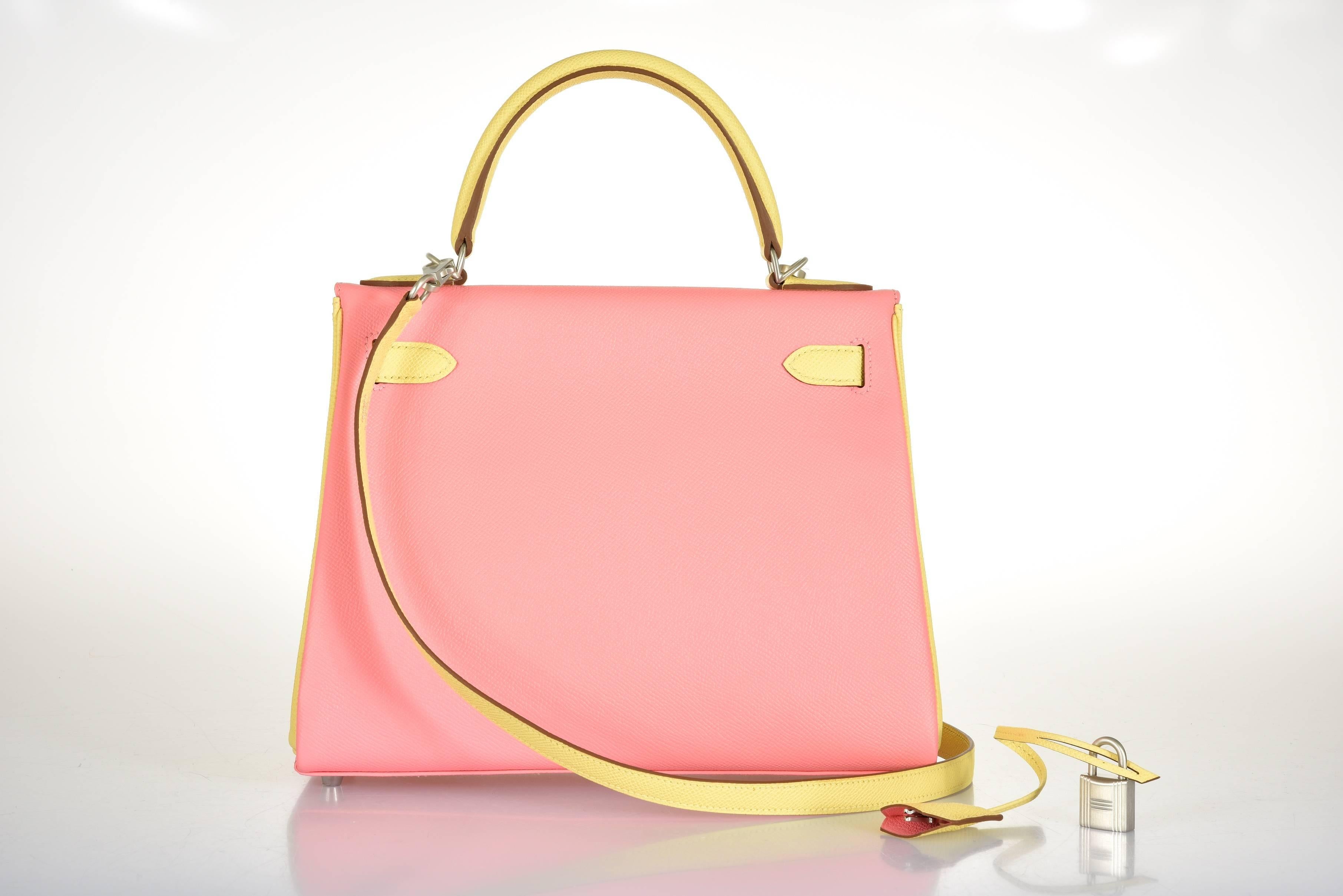 Hermes Kelly Bag 28cm HSS Special Order Rose Confetti & Jaune Poussin BPH For Sale 2