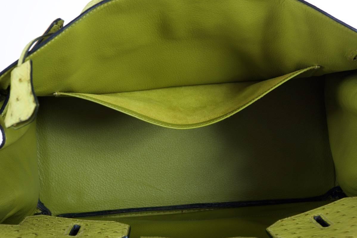 Beige Hermes Birkin Bag  35CM Ostrich Leather Vert Anis with GHW Rare