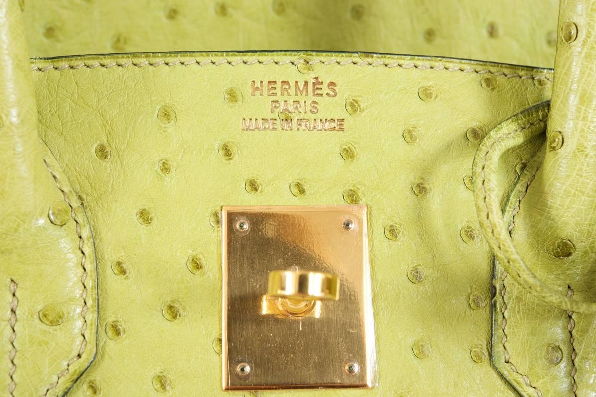Hermes Birkin Bag  35CM Ostrich Leather Vert Anis with GHW Rare In Excellent Condition In NYC Tri-State/Miami, NY