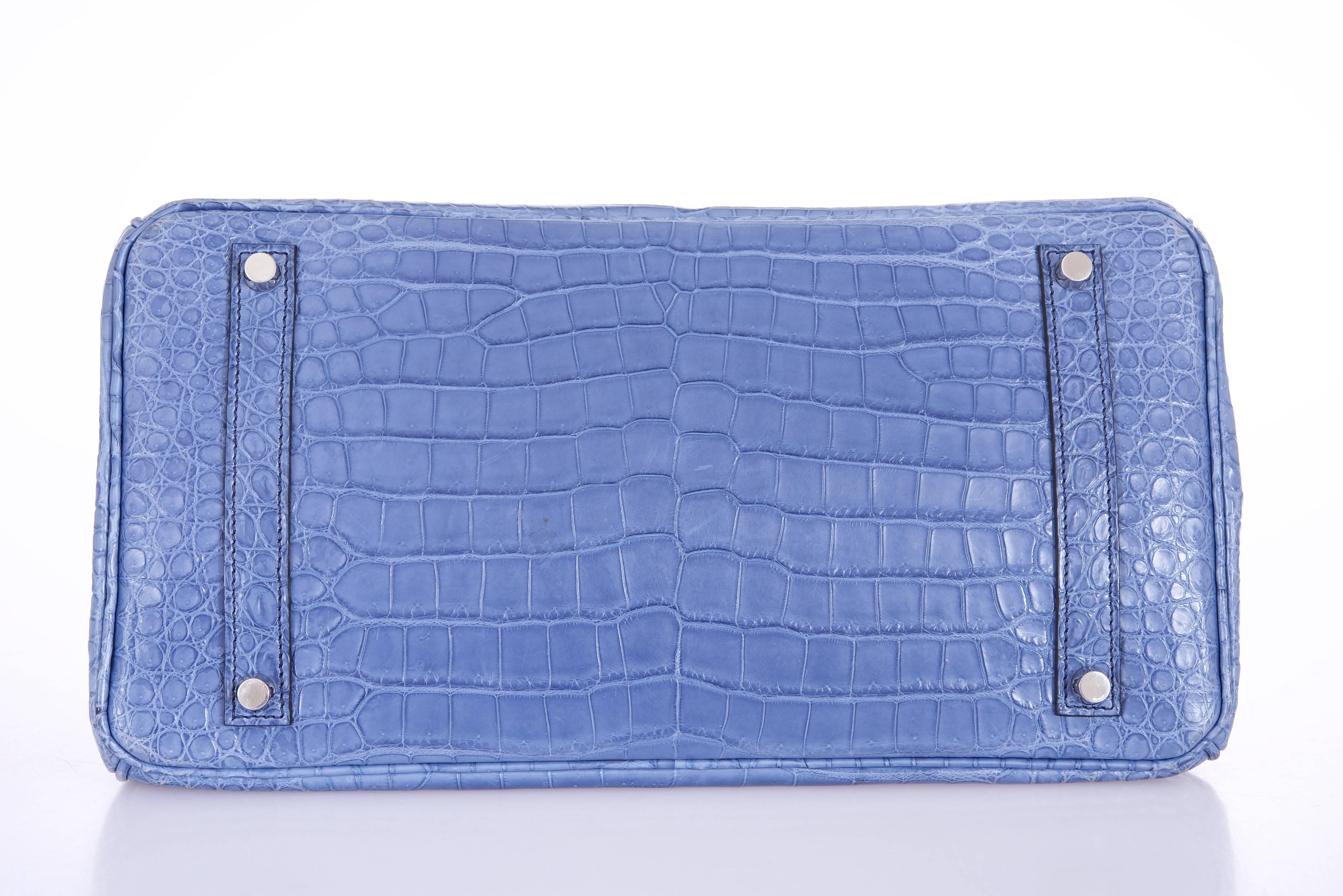 Hermes Birkin Bag 35cm Matte Bleu Brighton Porosus Crocodile Palladium  For Sale 1