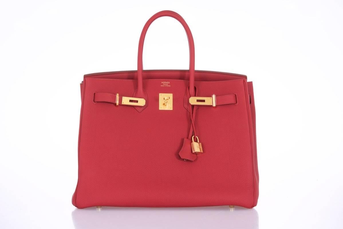 Hermes 35cm Birkin Bag Red Rouge Grenat Togo Leather GHW INCREDIBLE COLOR In New Condition For Sale In NYC Tri-State/Miami, NY