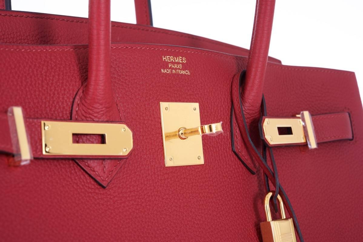 Hermes 35cm Birkin Bag Red Rouge Grenat Togo Leather GHW INCREDIBLE COLOR For Sale 2
