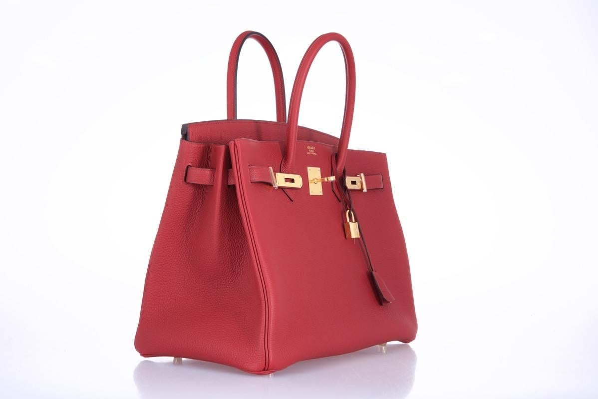 Hermes 35cm Birkin Bag Red Rouge Grenat Togo Leather GHW INCREDIBLE COLOR For Sale 1