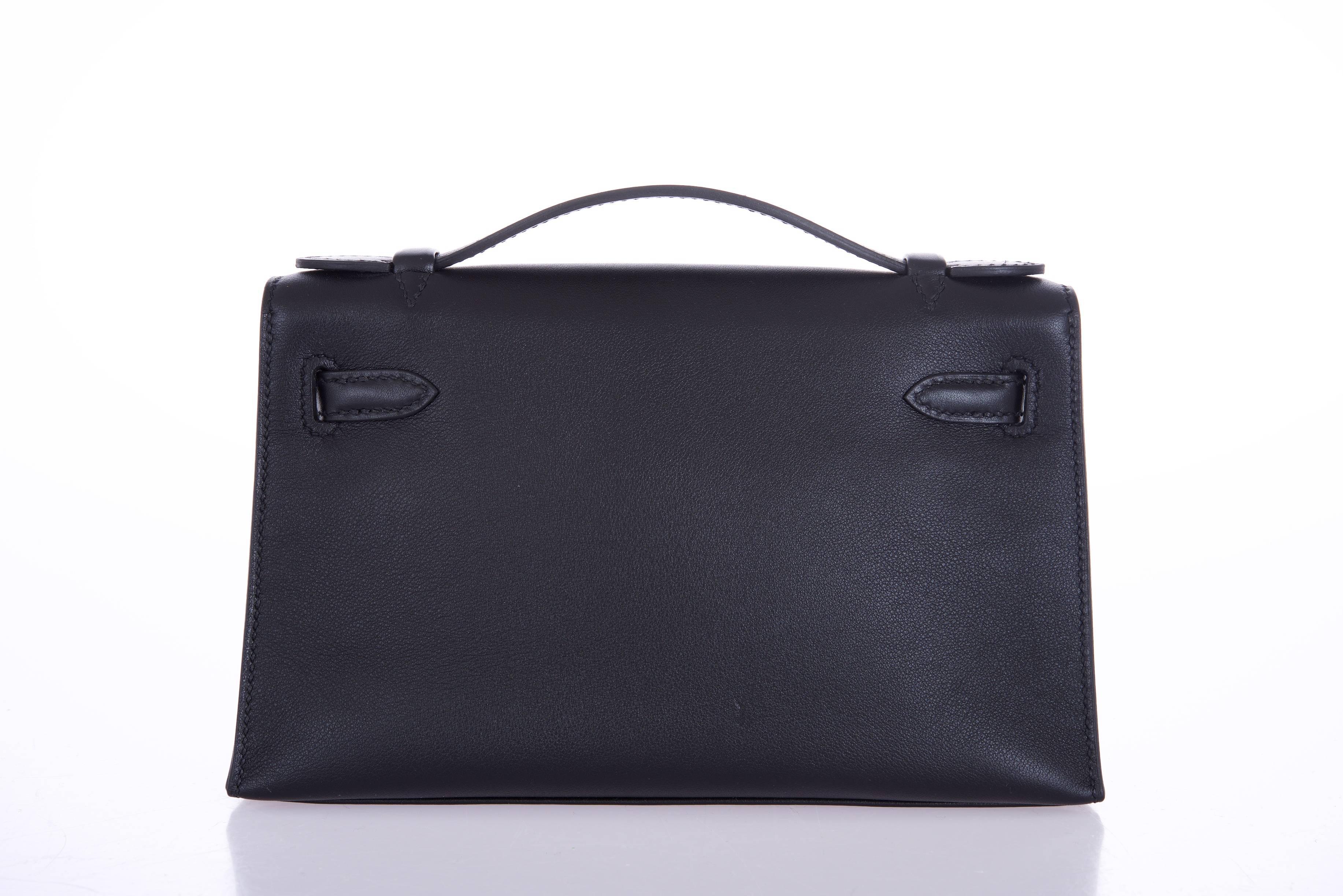 Hermes Kelly Pochette Clutch Cut Black Palladium hardware In New Condition For Sale In NYC Tri-State/Miami, NY