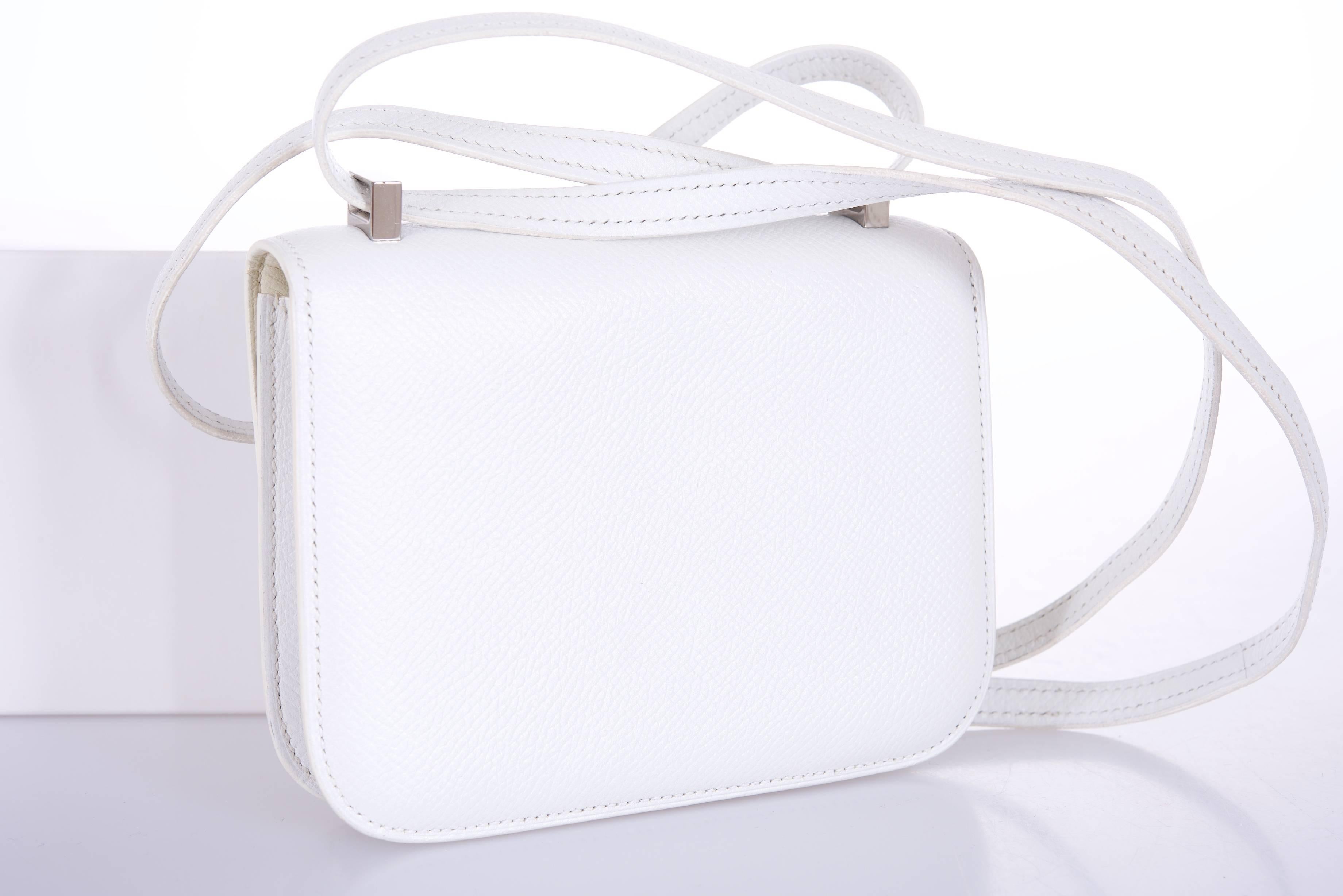 Hermes Micro Constance Bag White Epsom Palladium Hardware In Excellent Condition In NYC Tri-State/Miami, NY