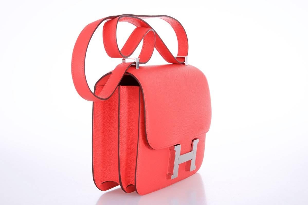 Hermes Constance 24cm Rose Jaipur Palladium Hardware In New Condition For Sale In NYC Tri-State/Miami, NY