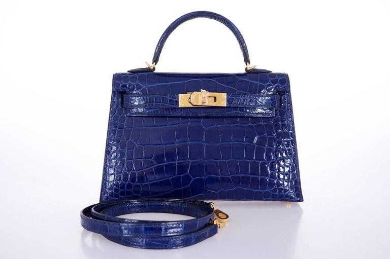 Hermès Kelly 20 Mini II Sellier Blue Sapphire Ostrich Gold Hardware 