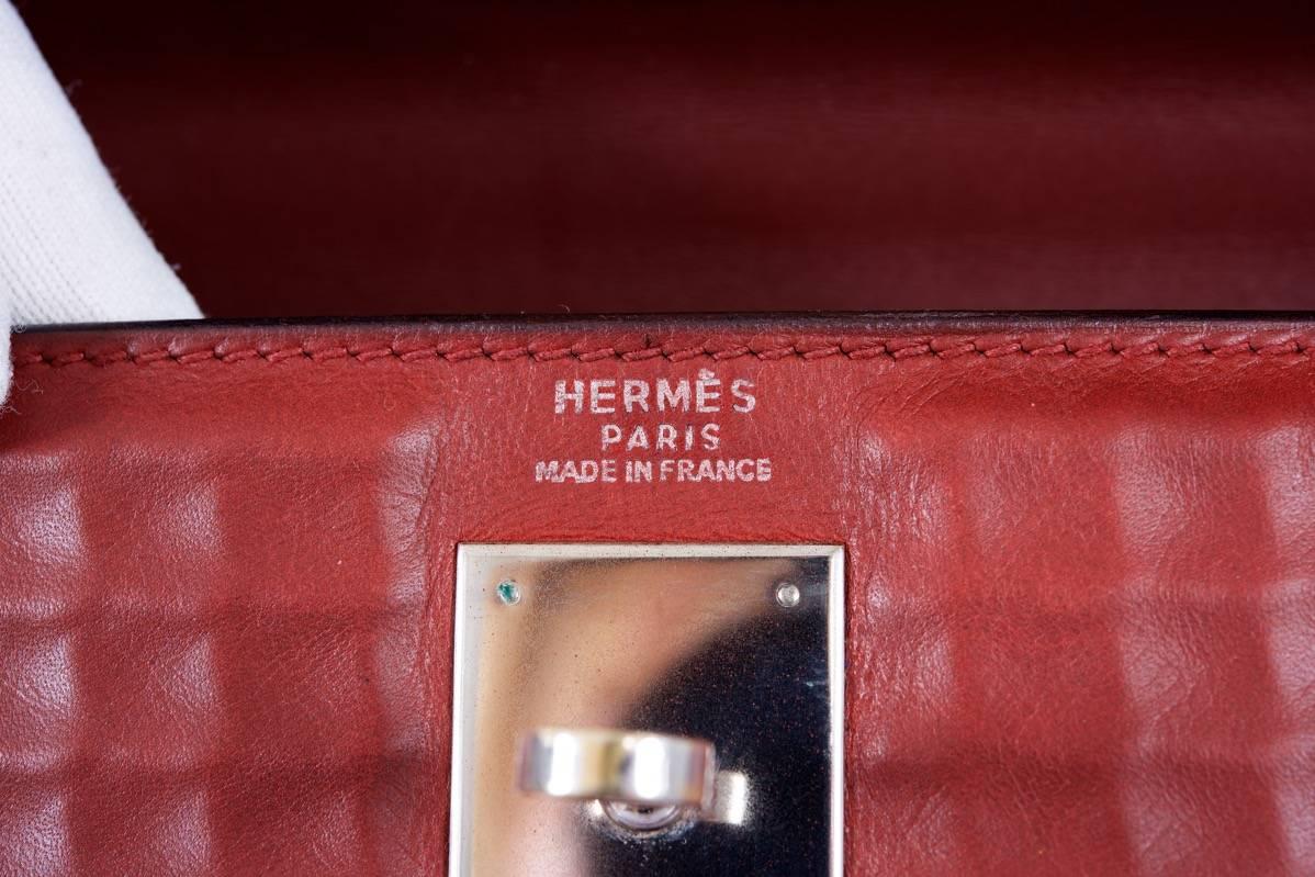 Brown Hermes Kelly 32cm Rouge H Waffle Sellier Palladium Hardware - Extraordinary! For Sale