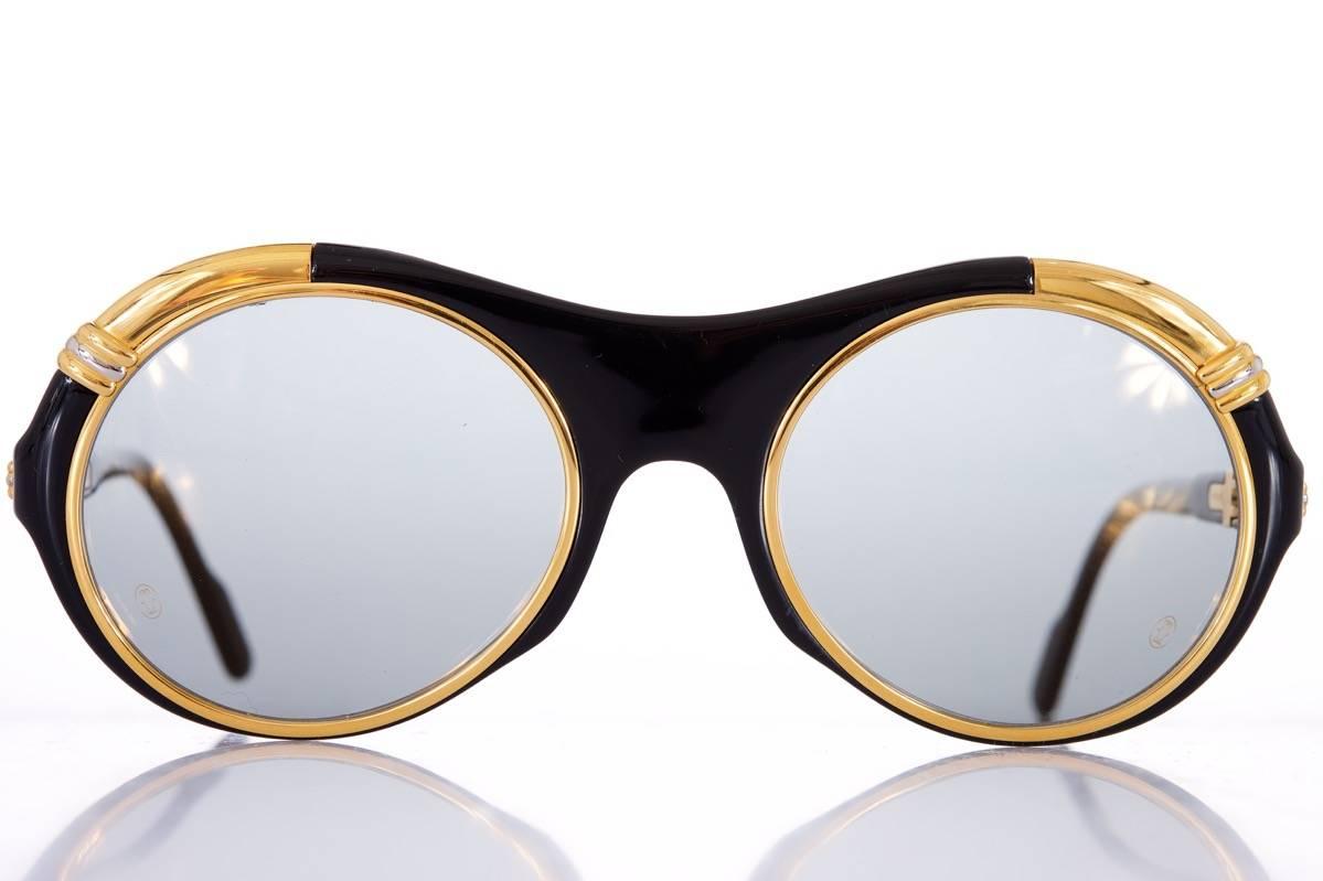 Black Deco Cartier Diabolo Sunglasses 1991 Collection, Ultra Rare