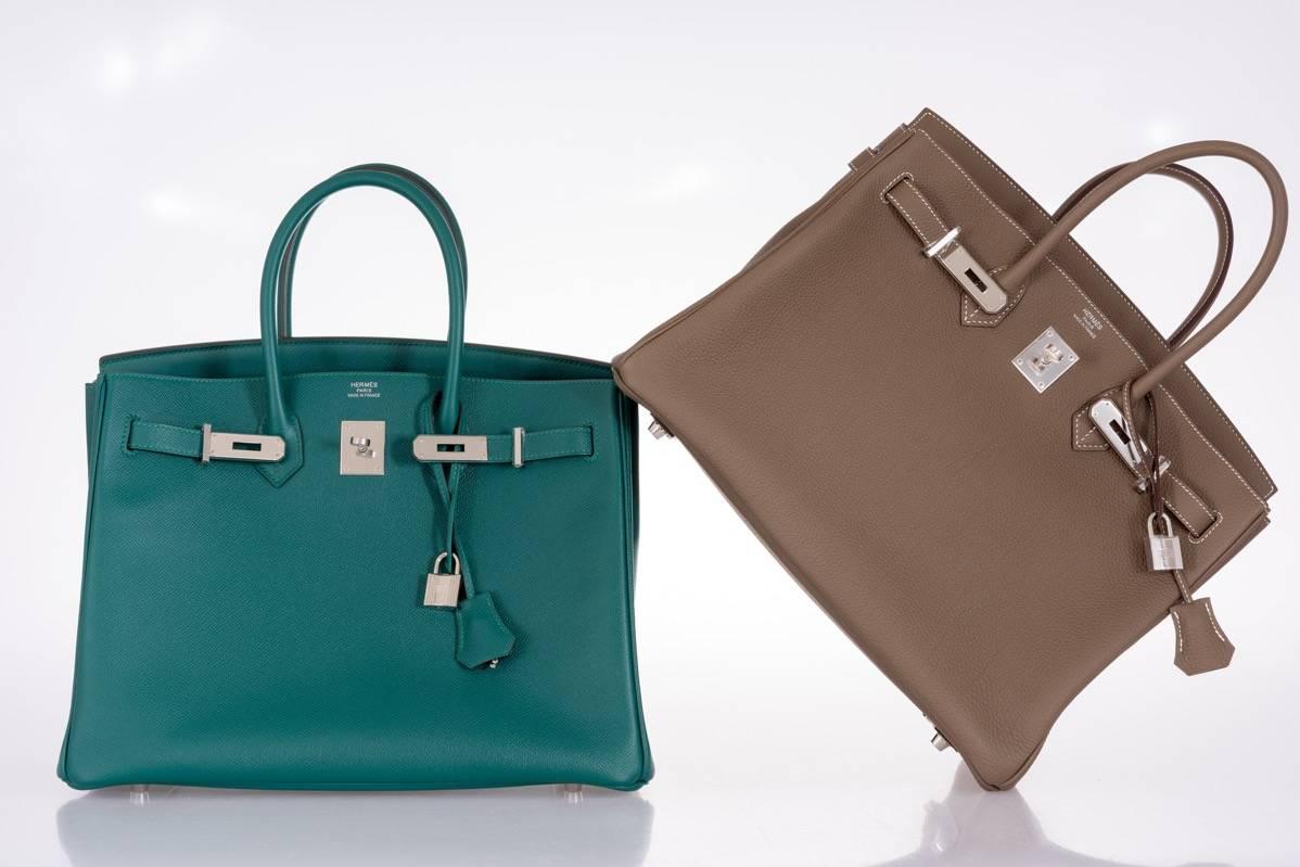 Hermes Birkin Bag 35 Malachite Epsom with palladium Hardware In New Condition For Sale In NYC Tri-State/Miami, NY