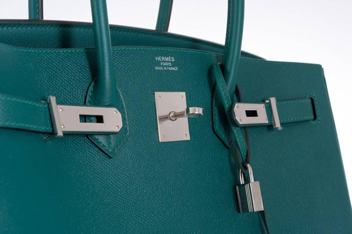 Women's or Men's Hermes Birkin Bag 35 Malachite Epsom with palladium Hardware For Sale