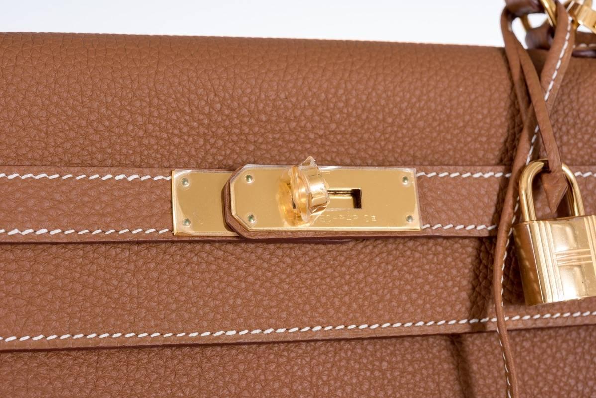 Hermes Kelly 32 Gold Togo Gold Hardware Stunning In New Condition In NYC Tri-State/Miami, NY