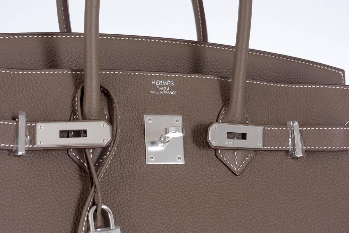 Hermes Birkin Bag 35 Etoupe Togo Leather with an extra phone pocket In New Condition For Sale In NYC Tri-State/Miami, NY