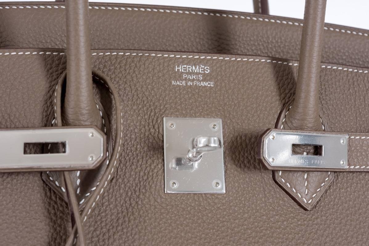 Women's or Men's Hermes Birkin Bag 35 Etoupe Togo Leather with an extra phone pocket For Sale