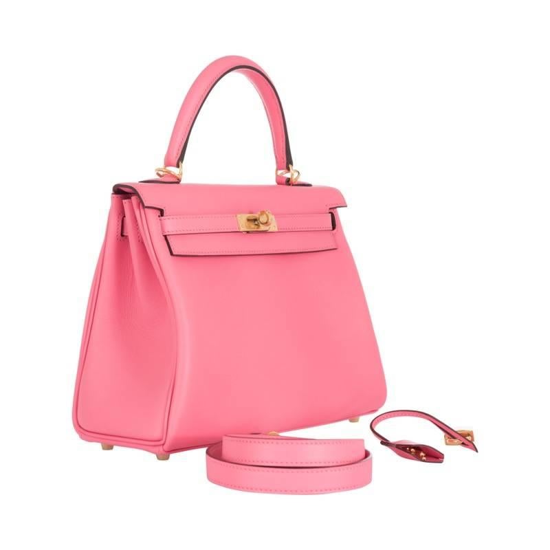 Pink Hermes Kelly Bag 25CM Rose Azalee Swift Gold Hardware For Sale