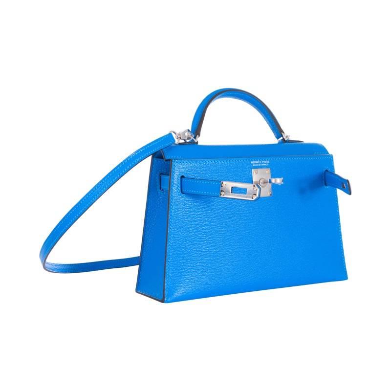 New Condition 

New edition Hermes Kelly you have never seen before! 
Hermes 20cm Kelly in blue Hydra Goat  leather with palladium  hardware.

This 20cm cross body Kelly is big enough to fit an iPhone 6 plus 7 &8 ! Very limited production and only