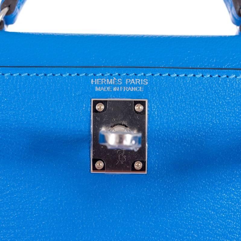 Hermes Kelly 20cm Blue Hydra Chèvre Palladium Hardware New & Incredible! 1